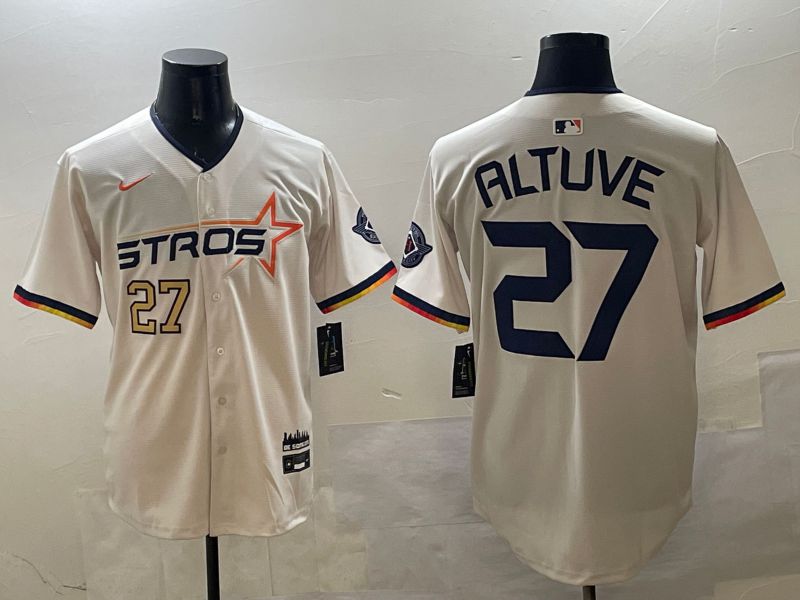 Men Houston Astros #27 Altuve Cream Three generations Joint Name 2025 Nike MLB Jersey style 8->houston astros->MLB Jersey